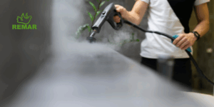 Professionelle Reinigungsfirma bei der Arbeit in sauberen Büroräumen
